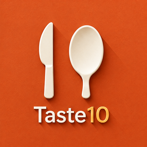 The Taste10 app icon: a knife and a spoon forming the number 10